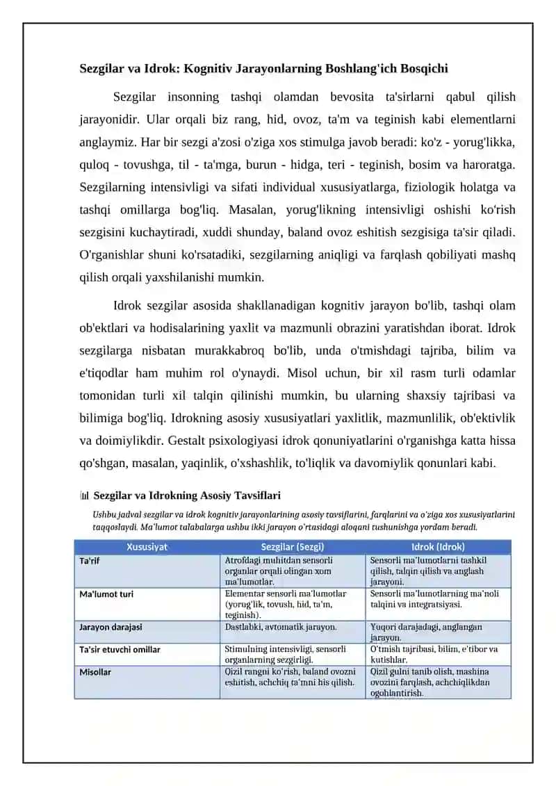 Bilish jarayonlarining qisqacha tasnifi 4