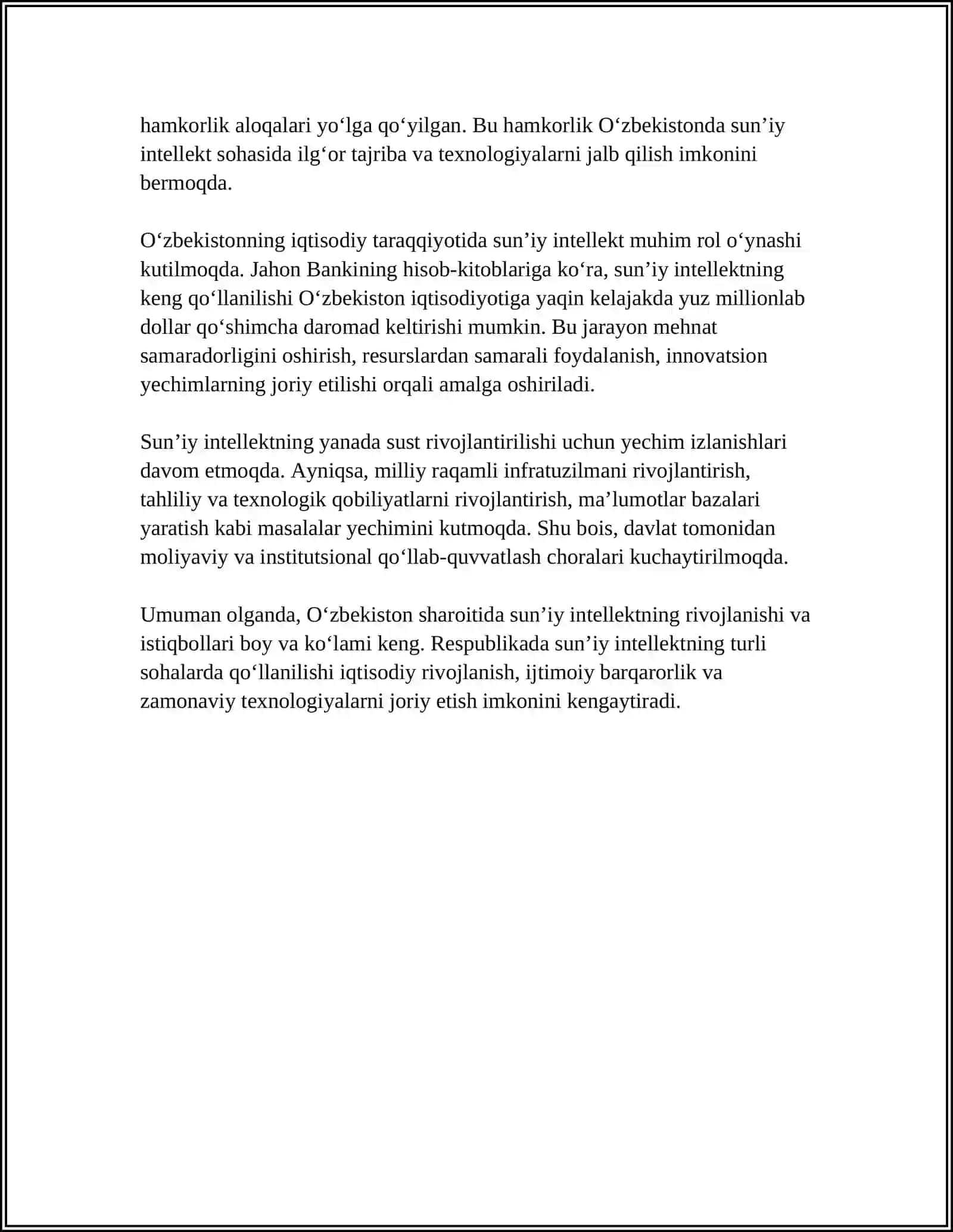 O‘ZBEKISTON SHAROITIDA SUN‘IY INTELLEKTNI RIVOJLANTIRISH ISTIQBOLLARI 4
