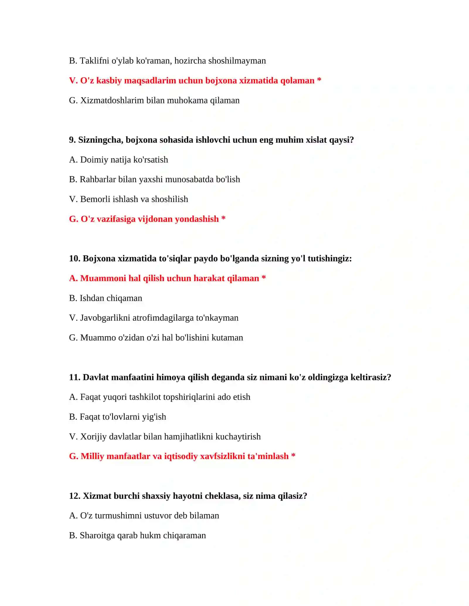 Bojxona ishi savollari 4