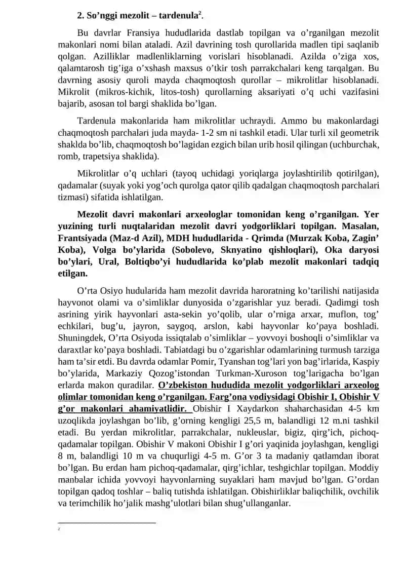 4-seminar: Mezolit davri xo‘jaligi va moddiy madaniyati 4