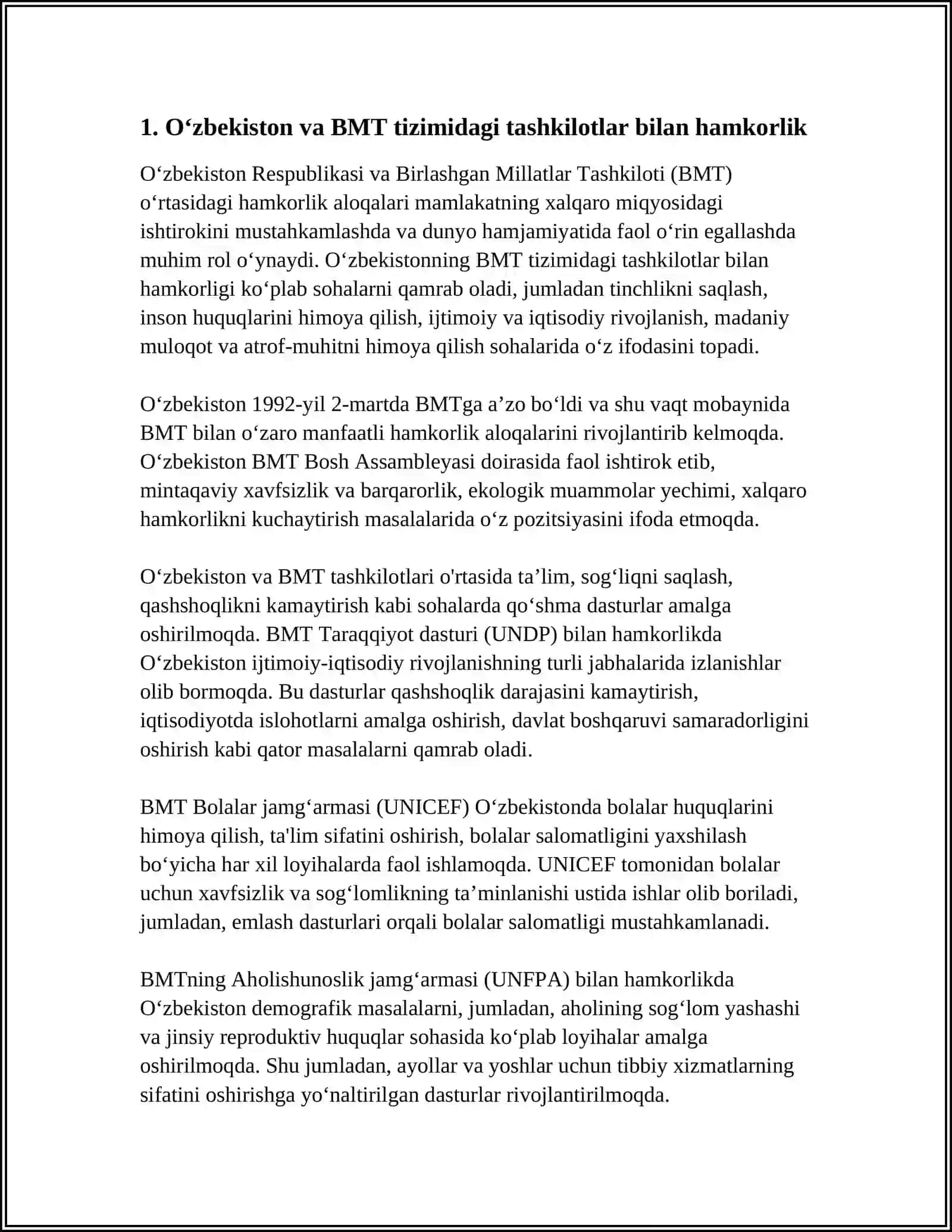 O‘ZBEKISTONNING XALQARO TASHKILOTLAR BILAN HAMKORLIK ALOQALARI 4