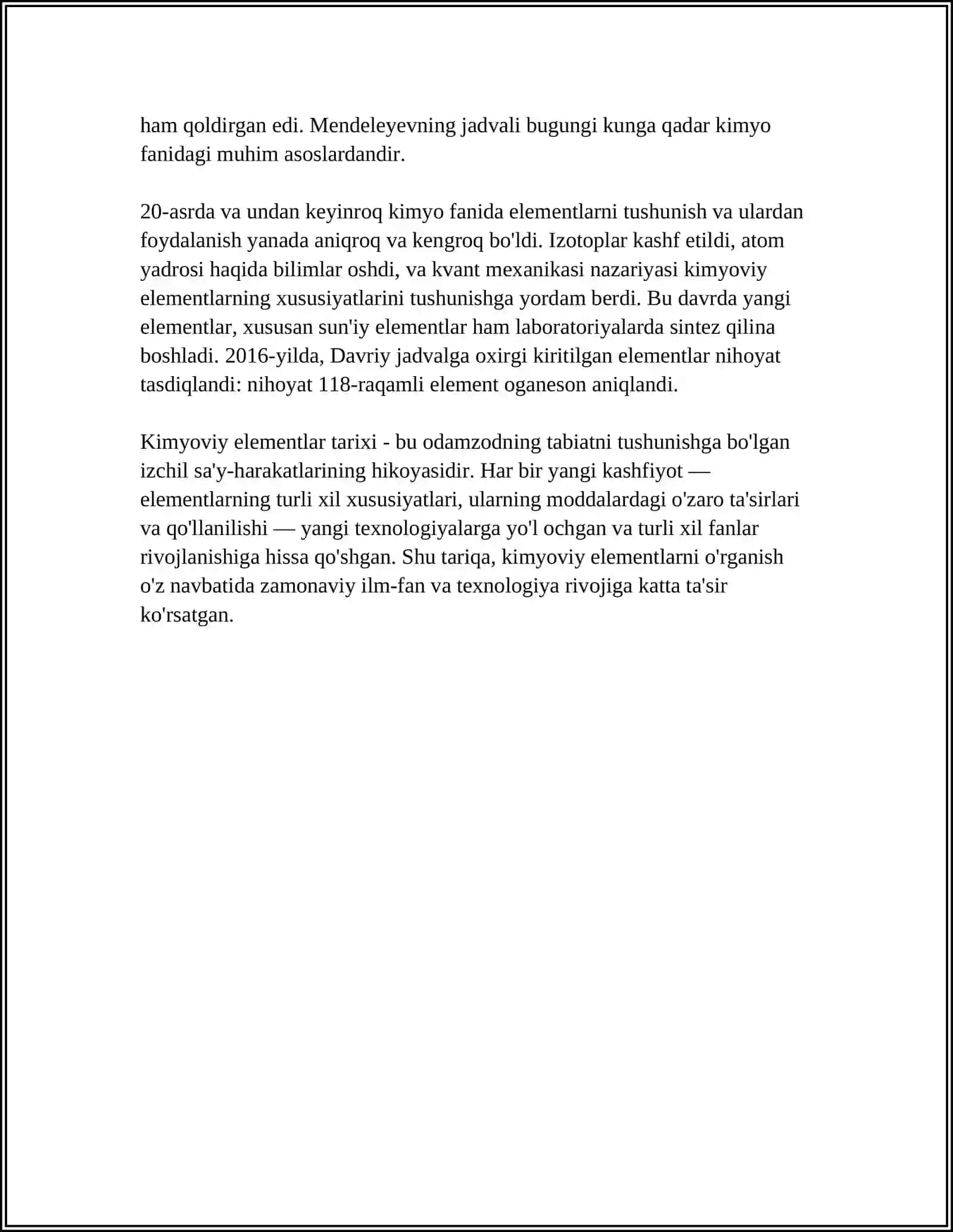 MUSTAQIL ISH Mavzu: KIMYOVIY ELEMENTLAR DAVRIY JADVALI 4