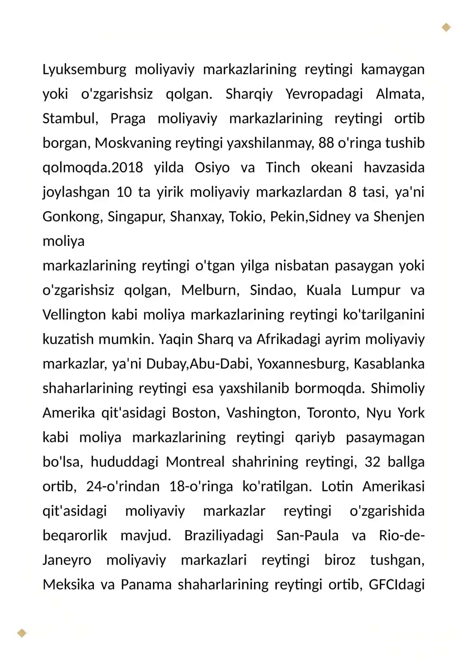 Jahon moliya bozorlari. Esse 4