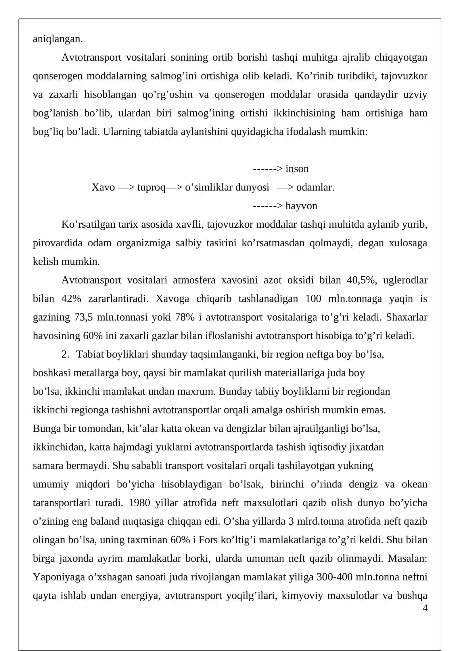 Muhit ifloslanishida transportning o’rni 4