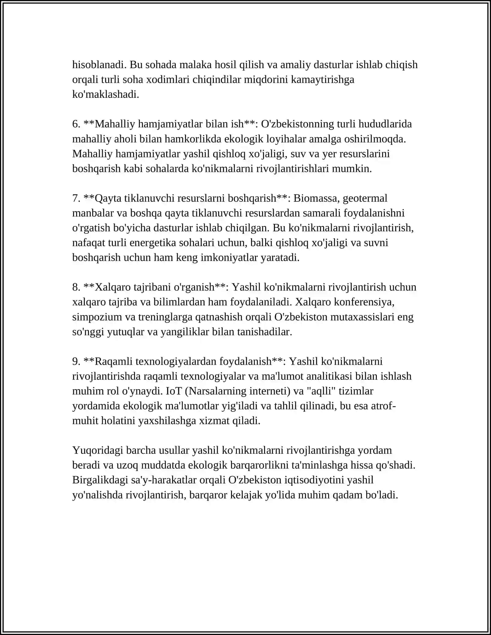 YASHIL KOʻNIKMALAR VA UNING FOYDALI JIHATLARI 4