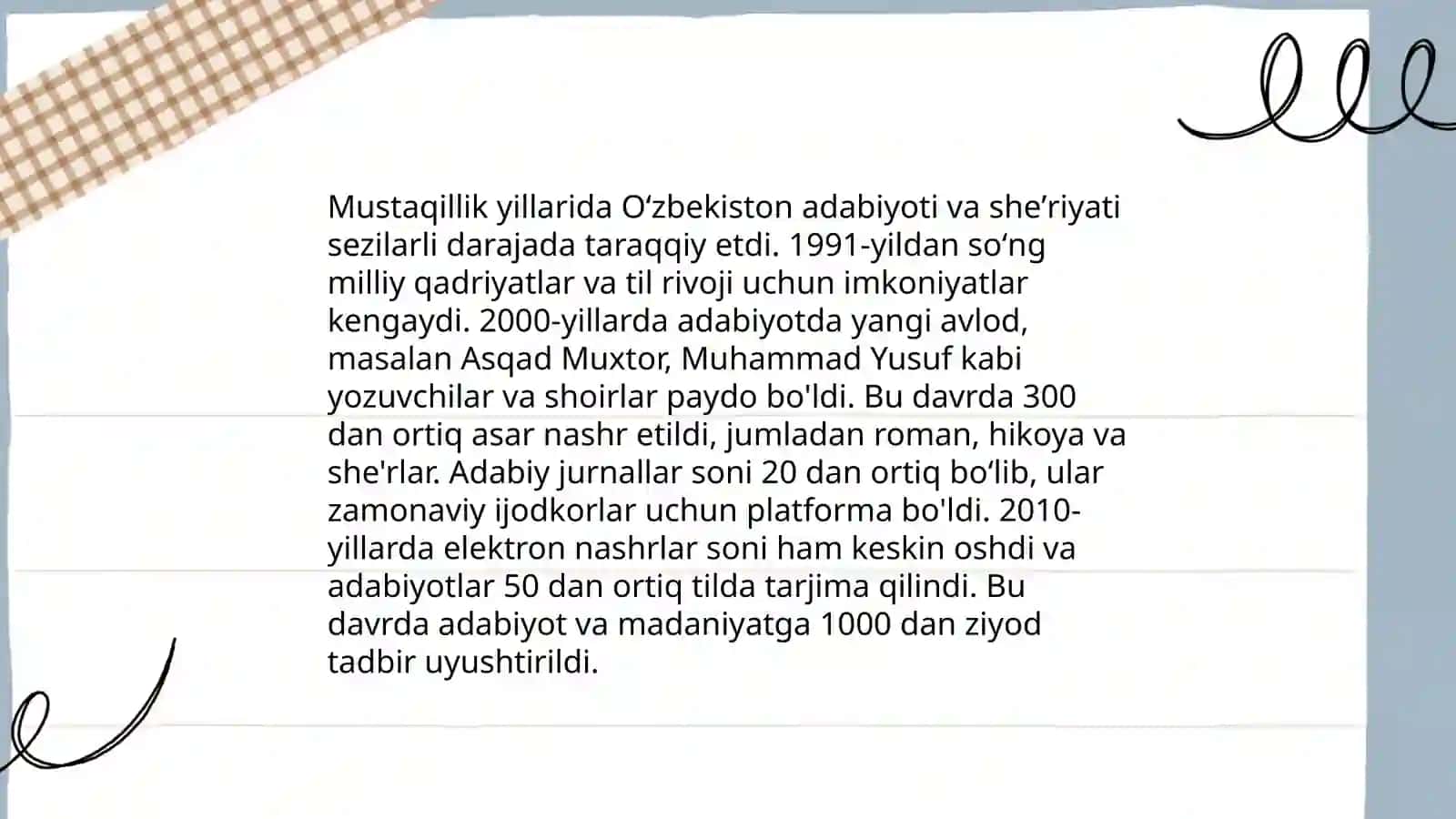 Mustaqillik yillarida O'zbekistondagi ma'naviy va madaniy taraqqiyot 4