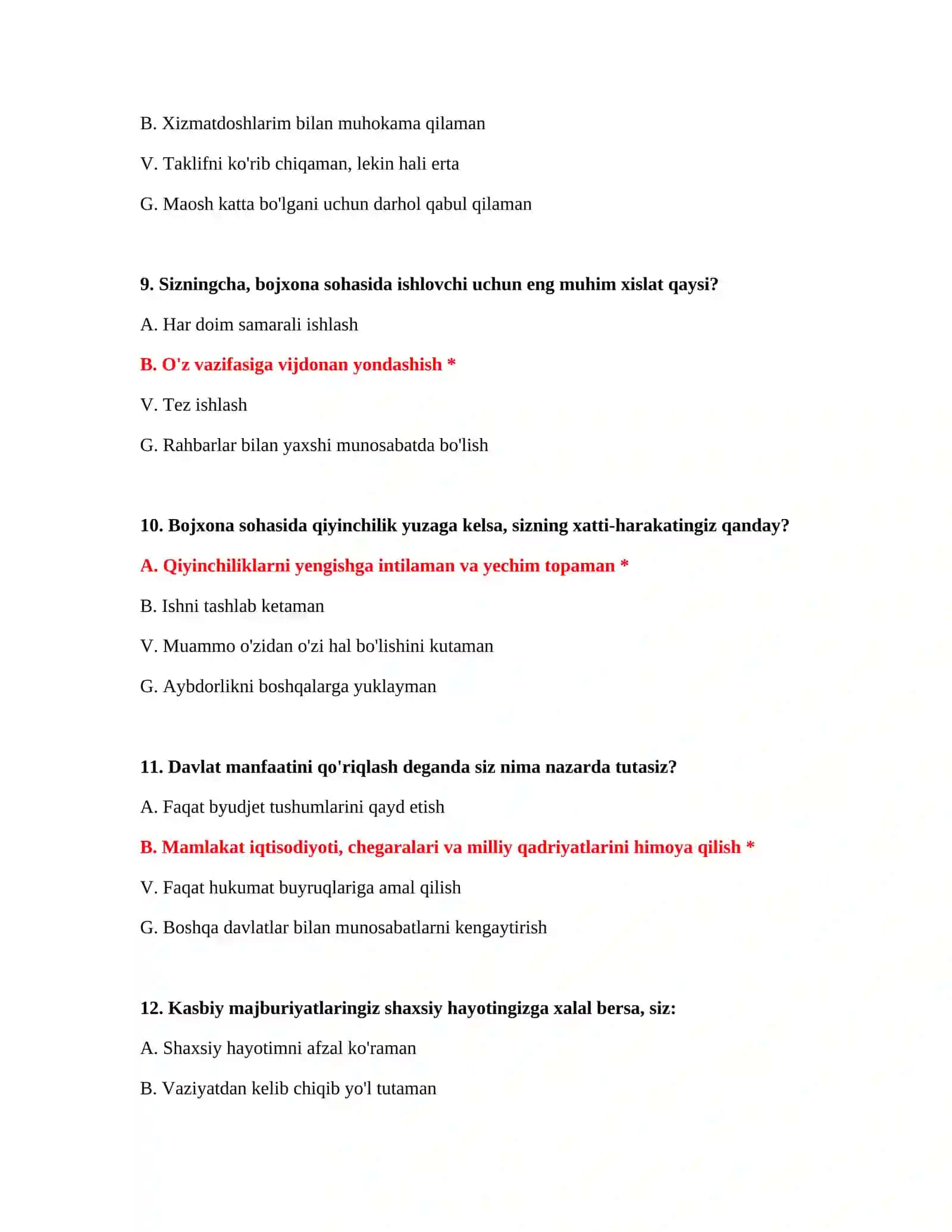 Bojxona testlari Word 4