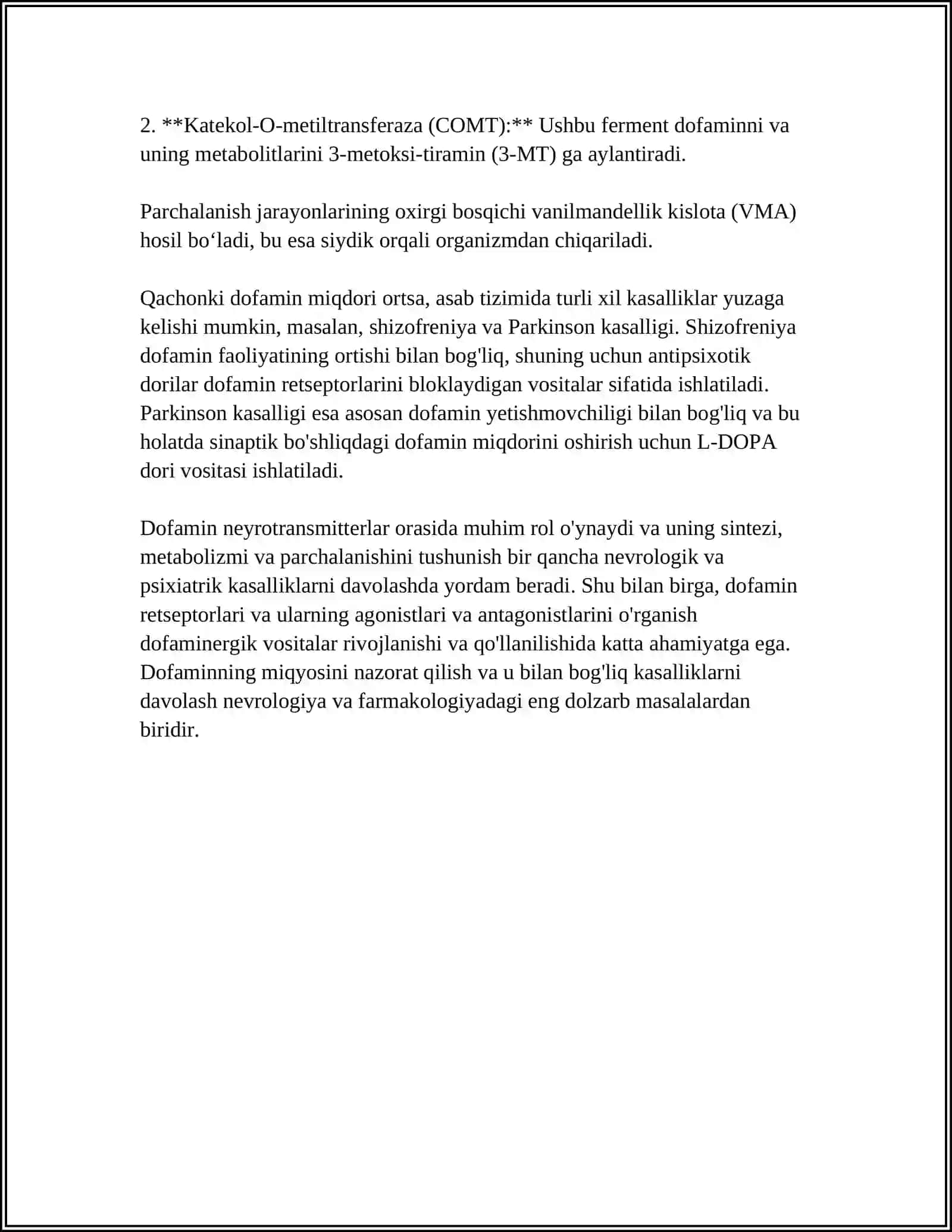 DOFAMIN VA DOFAMINERGIK VOSITALAR.SERATONIN VA SERATONINERGIK VOSITALAR 4