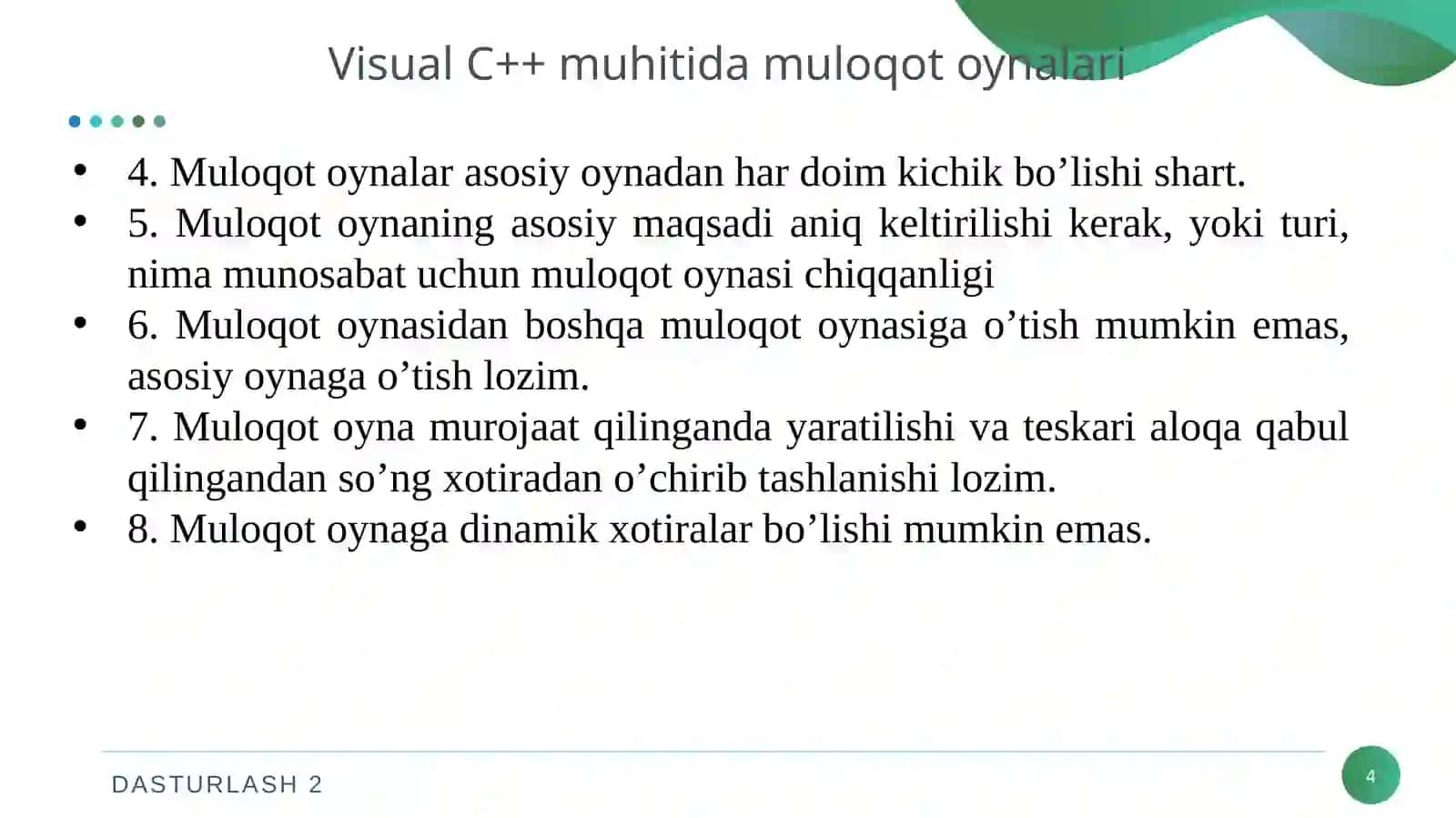 MULOQOT OYNALARI BILAN ISHLASH 4