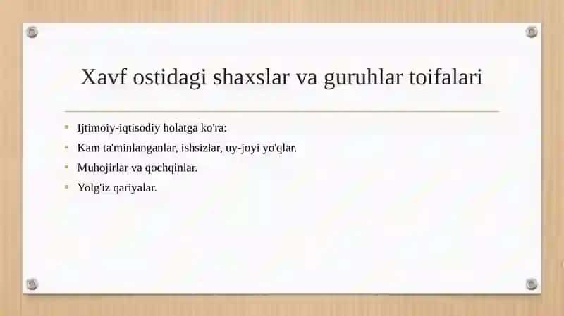 Yuqori xavf ostida boʻlgan odamlar va guruhlar. 4