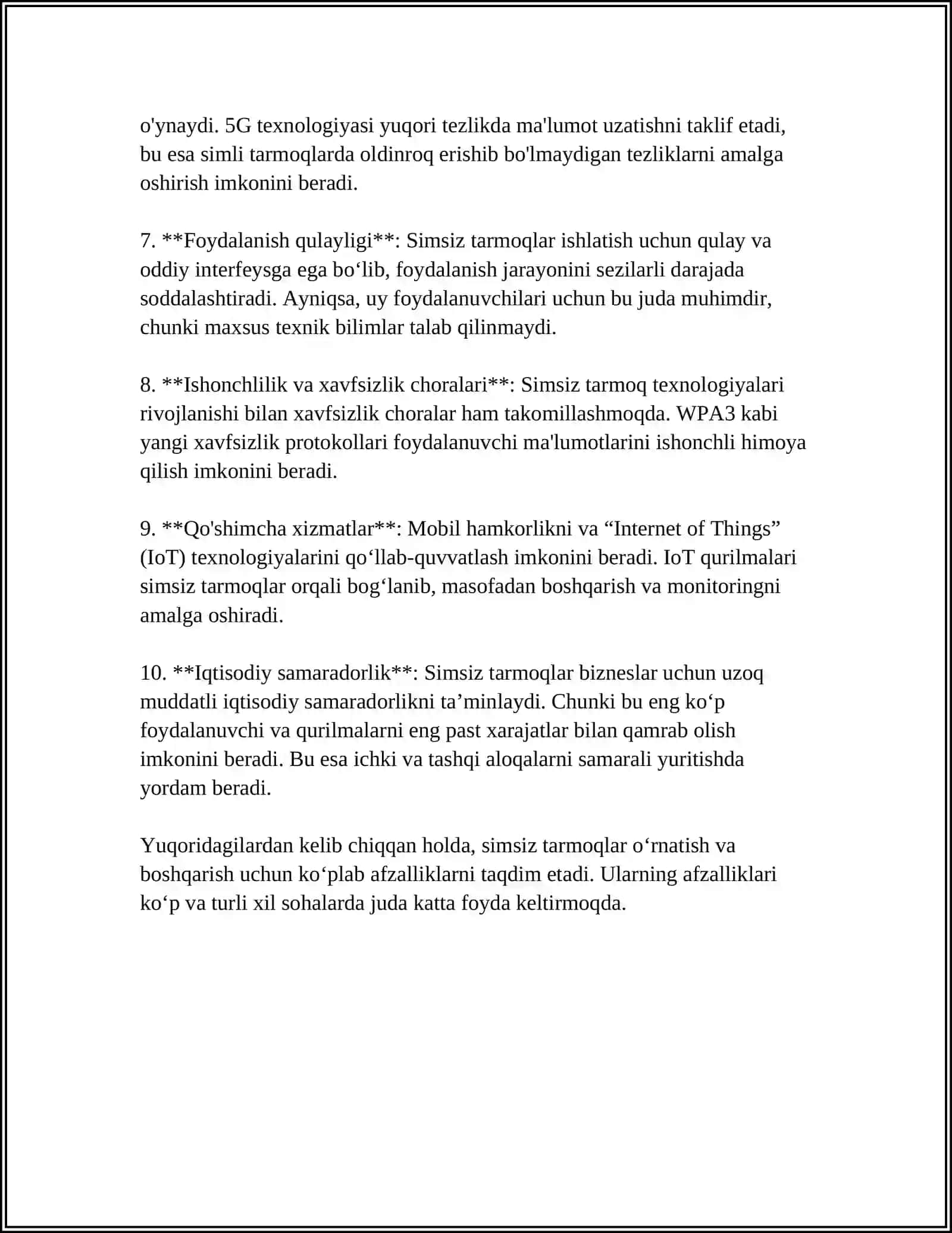 “BUYUMLAR INTEMETIDA” SIMSIZ TARMOQLARDAN FOYDALANISH. ISTIQBOLLI SIMSIZ TEXNOLOGIYALAR 4