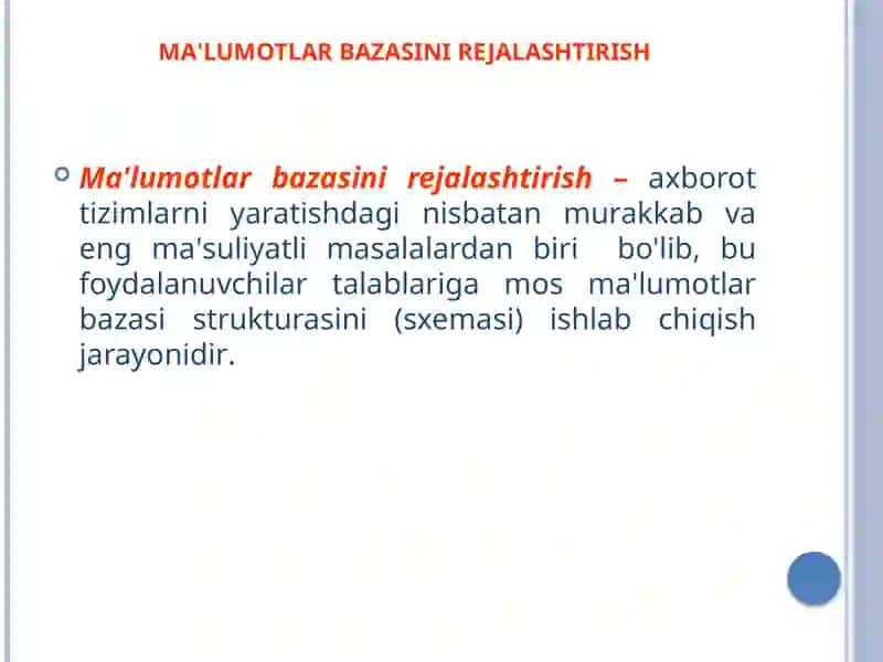 Ma'lumotlar bazasini loyixalash 4