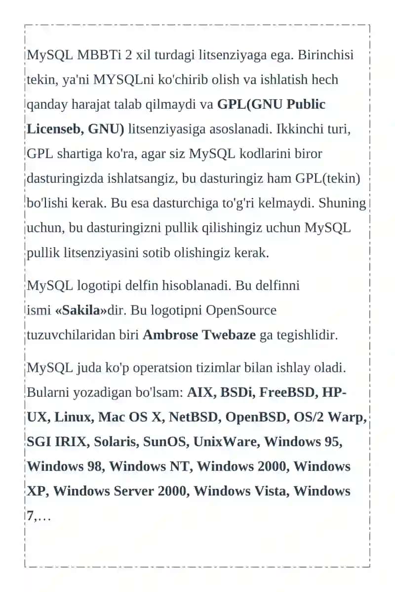MySQL haqida boshlang’ich tushunchalar 4