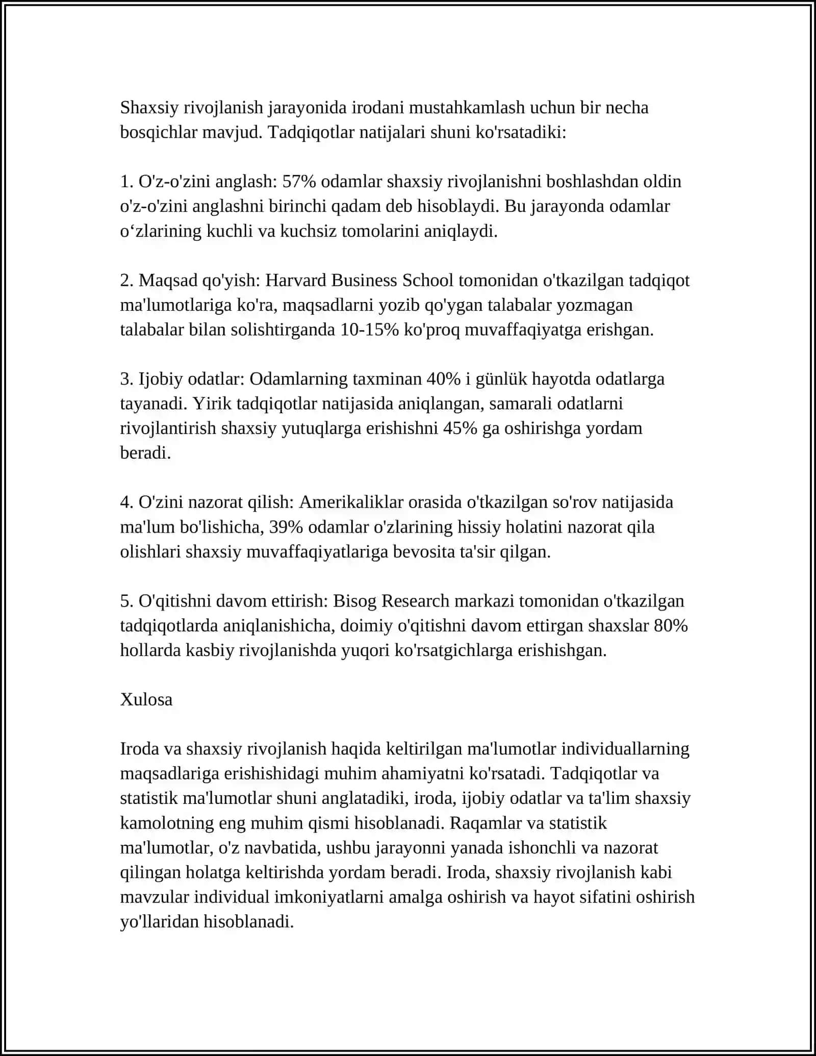 Iroda va shaxsiy rivojlanish 4