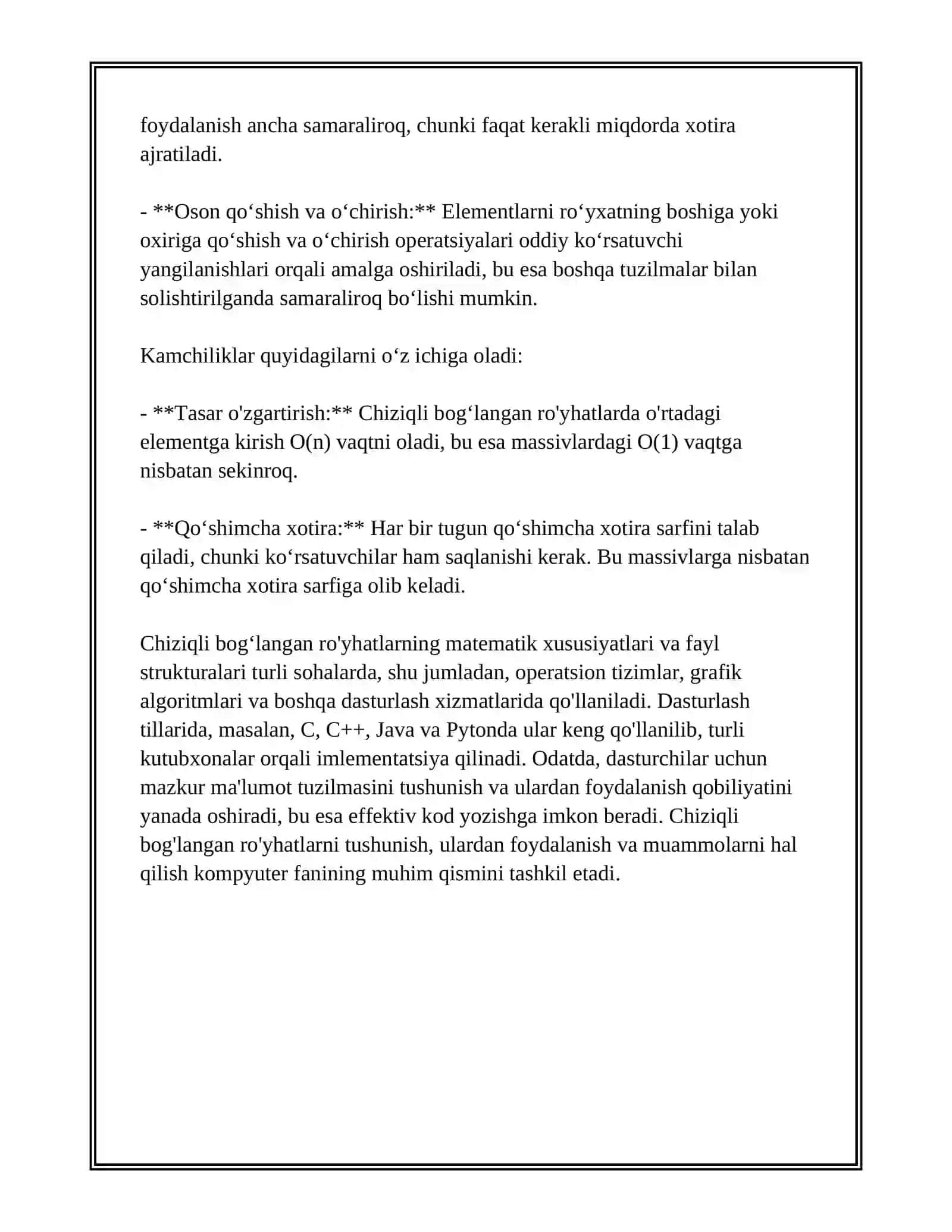 CHIZIQLI BOGʻLANGAN ROʻYHATLAR 4