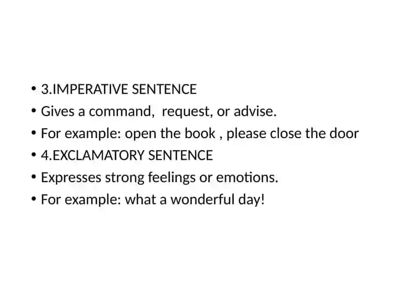 Types of the sentence according to the aim of the speaker 4