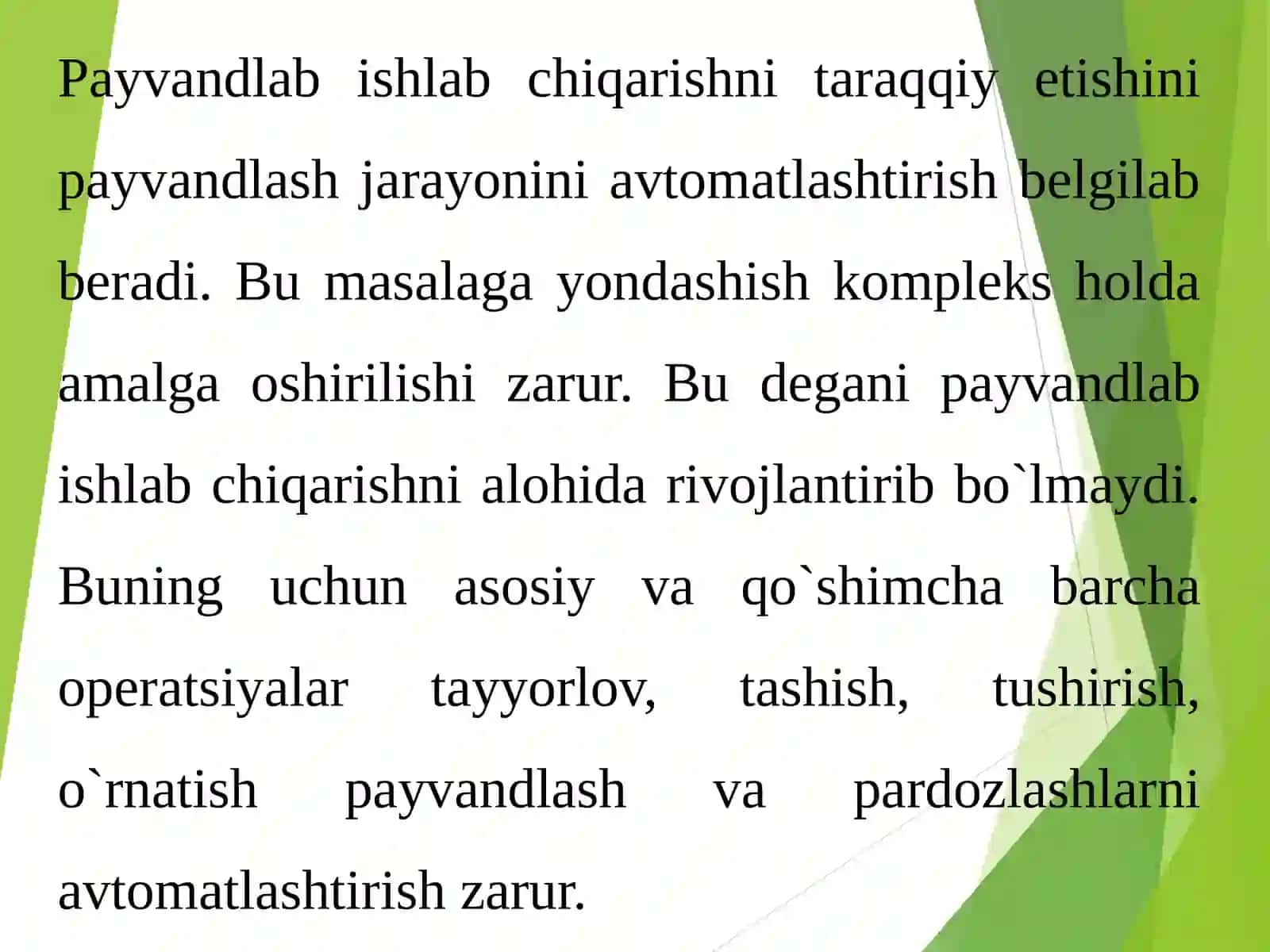 Mexanizatsiyalashtirish, avtomatlashtirish va texnologik jarayon tushunchalari 4