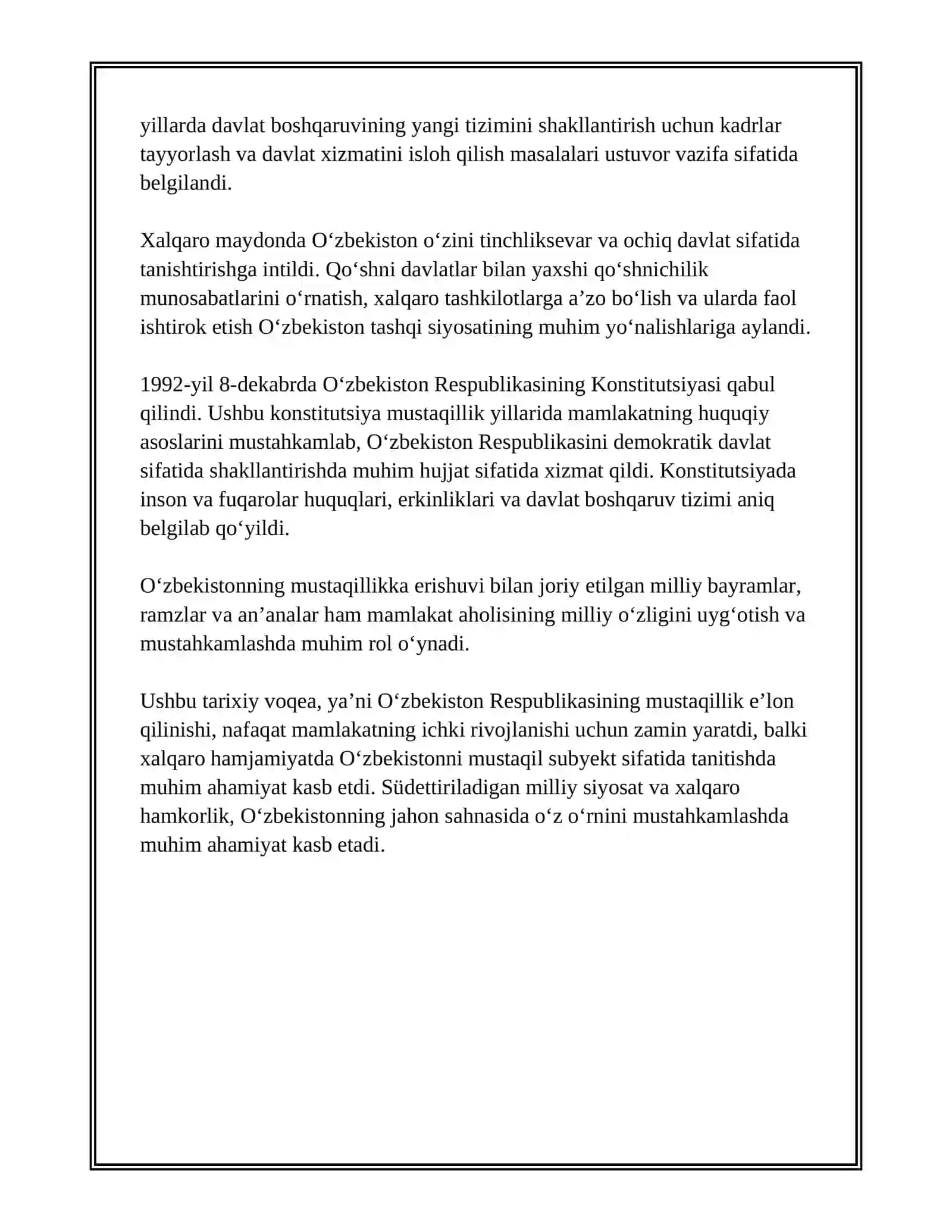 MUSTAQIL OʻZBEKISTON RESPUBLIKASINING TASHKIL TOPISHI 4