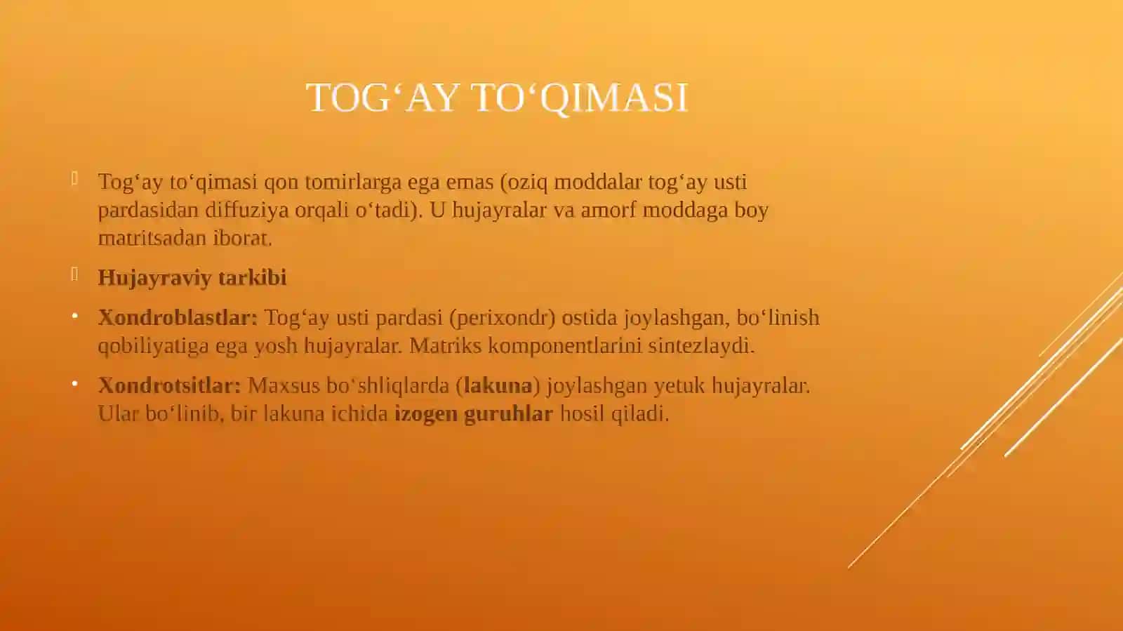 Seklet to'qimasi (tog'ay va suyak to'qimalari). 4