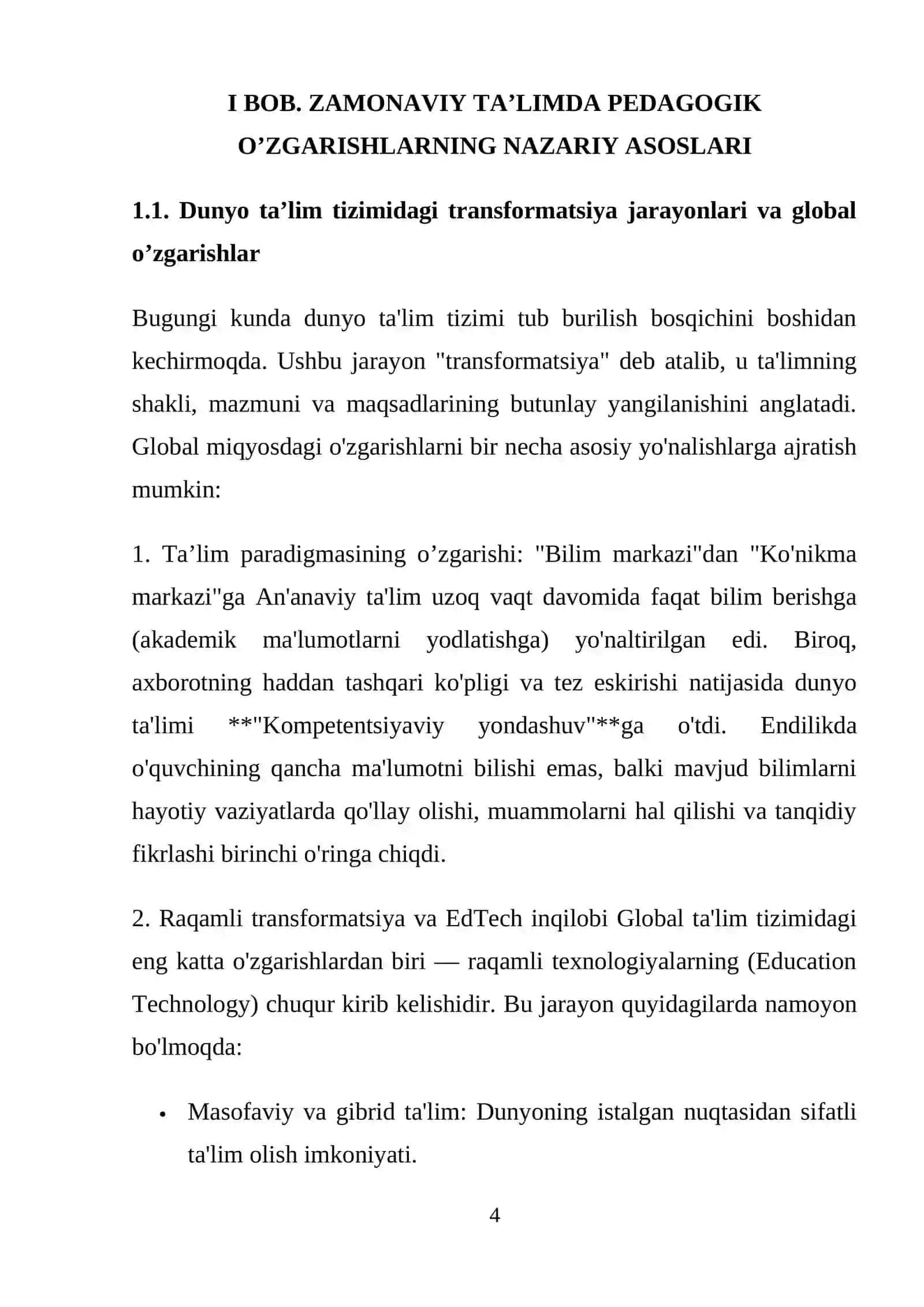 PEDAGOGIK O’ZGARISHLAR VA INNOVATSION TA’LIM METODLARI 4