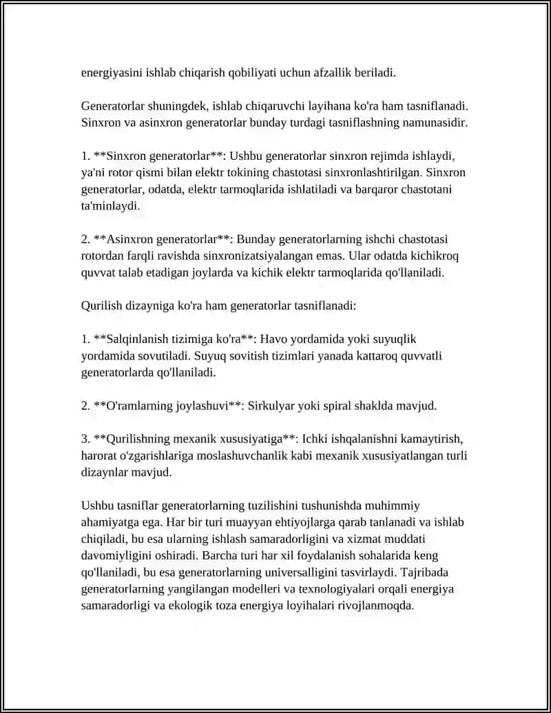GENERATORLAR TUZILISHI VA ISHLASH PRINSIPLARI 4