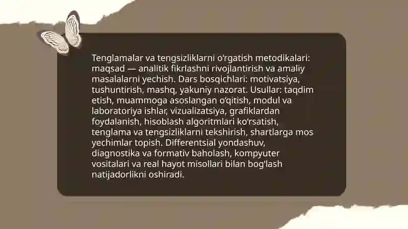 Algebraik materiallarni o‘qitish metodikasi 4