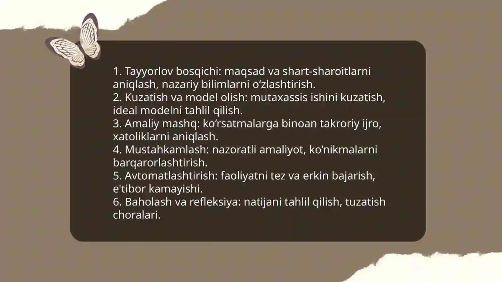 Faoliyatni õzlashtirilishi va malakalarini egallash 4
