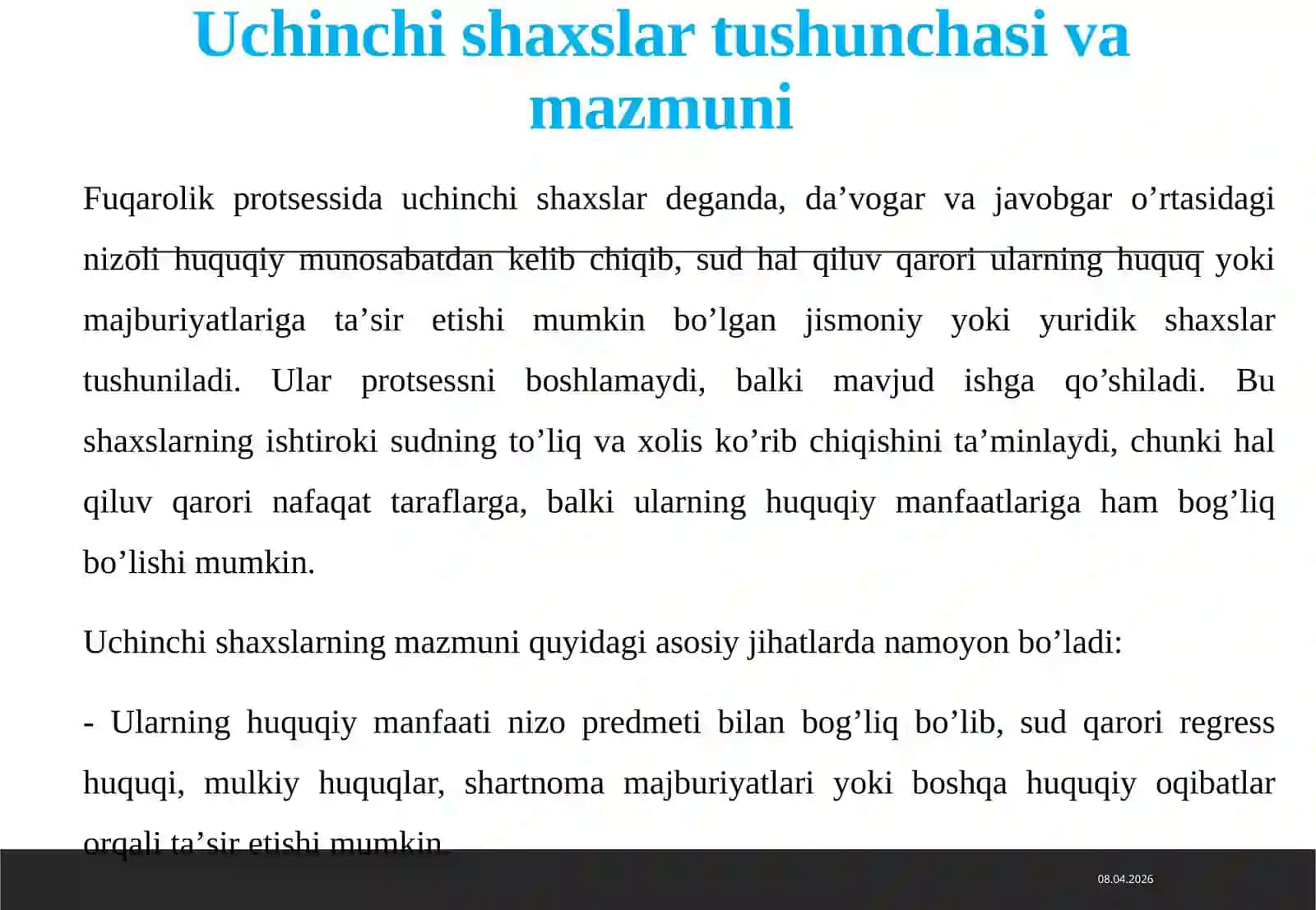 Fuqarolik protsessida uchinchi shaxslar ishtiroki 4