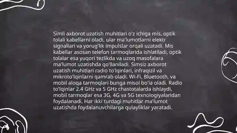 Axborot o'tkazish muxiti va ularning texnik ko'rsatgichlari 4