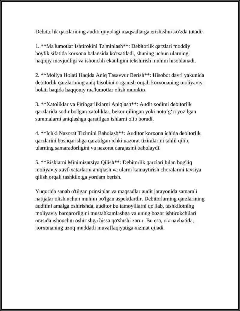 DEBITORLAR, KREDITORLAR VA QIMMATLI QOG'OZLAR AUDITI 4