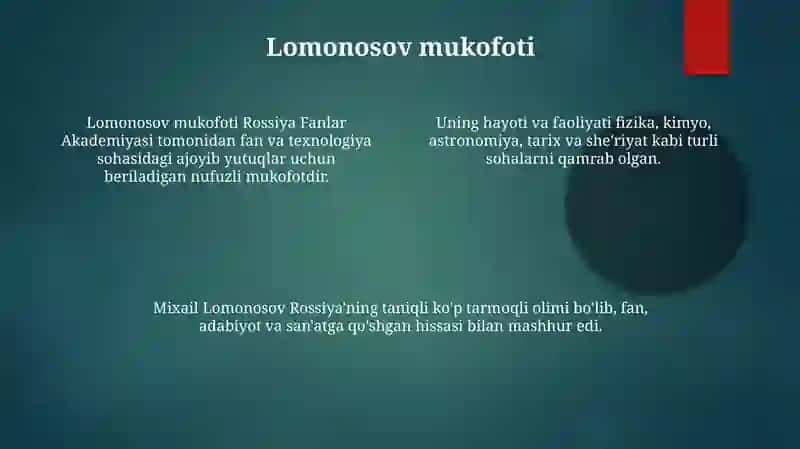 Lomonosovning hayoti va ijodi faolyati 4