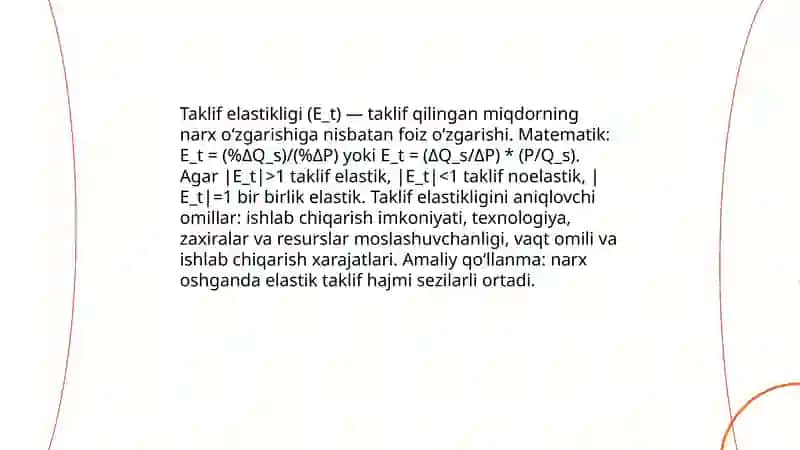 Talab va taklif elastikligi 4