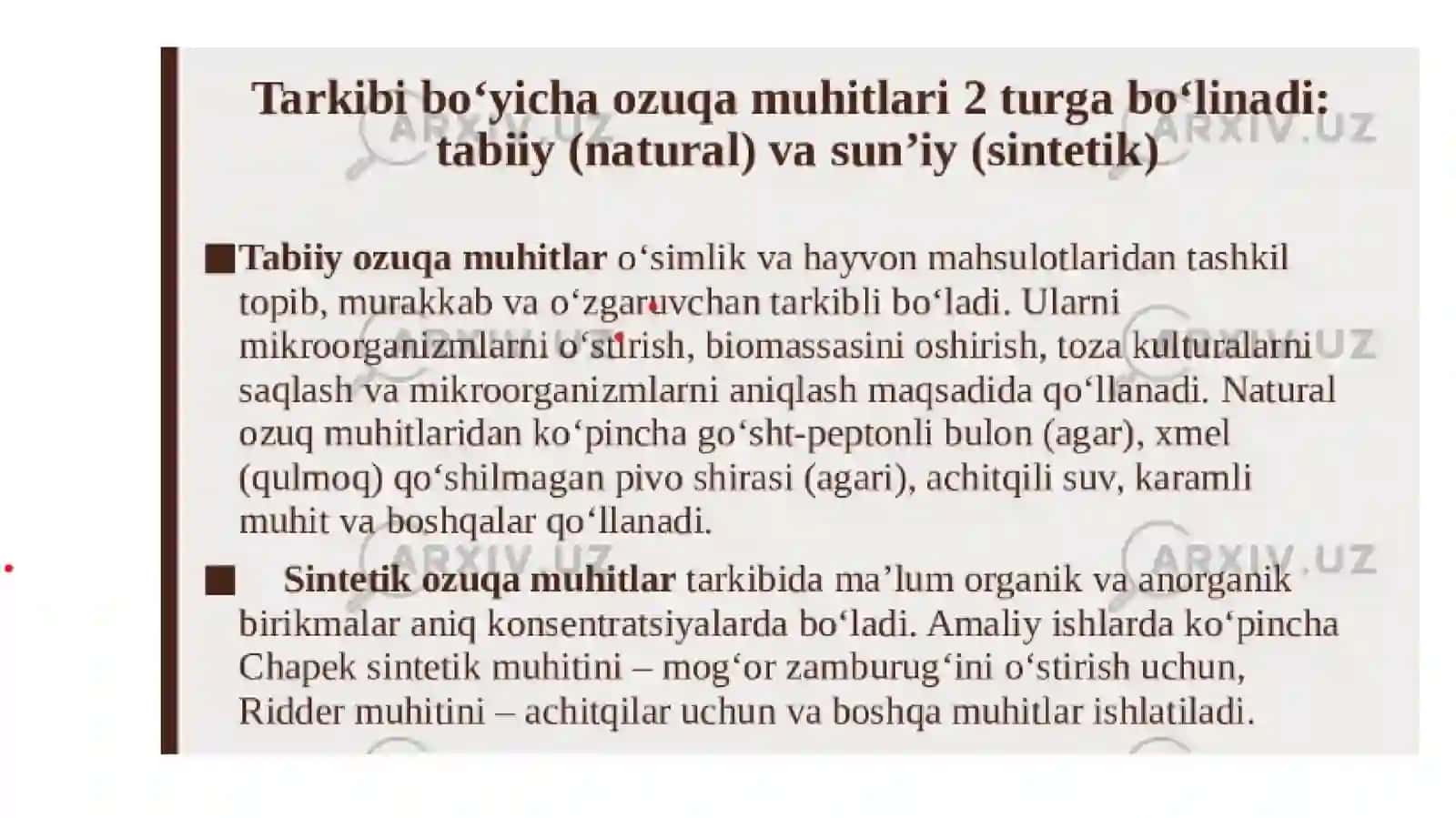 Mikroorganizmlarni o'stirish uchun oziq muhitlari 4
