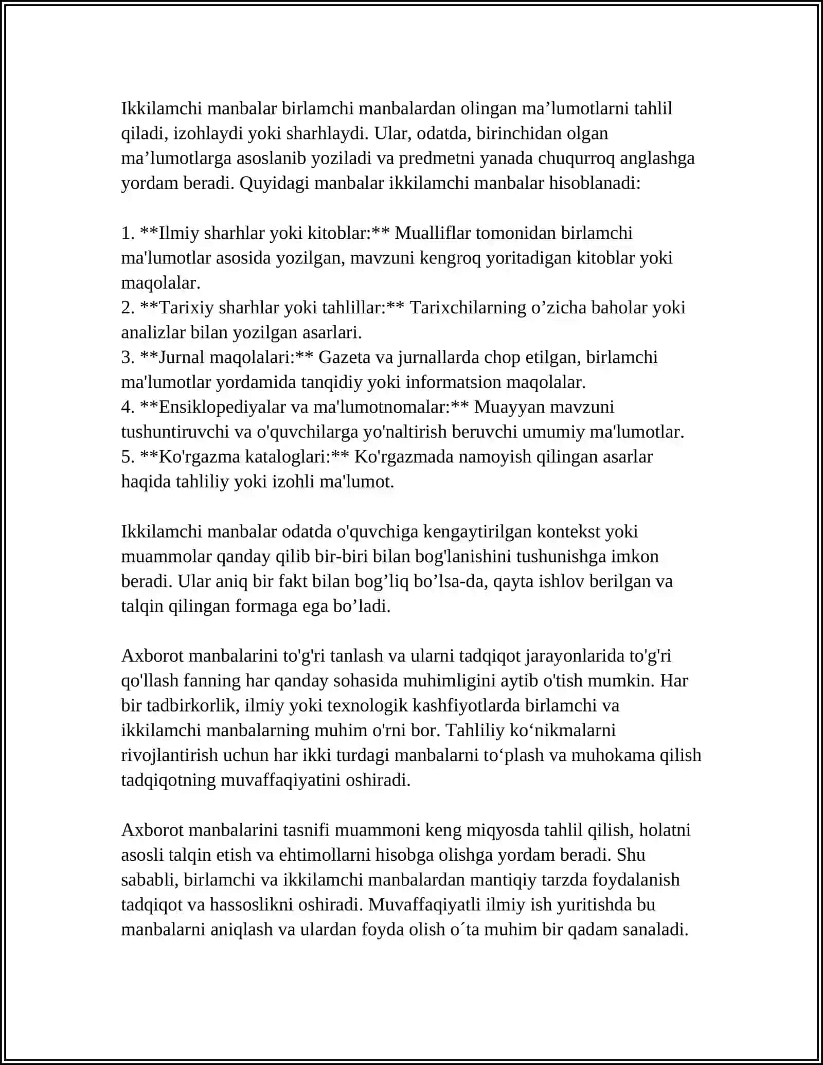 AXBOROT MANBALARI VA UNING TURLARI 4