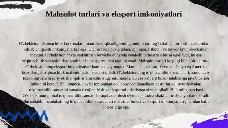 O'zbekiston to'qimachilik korxonalari 4