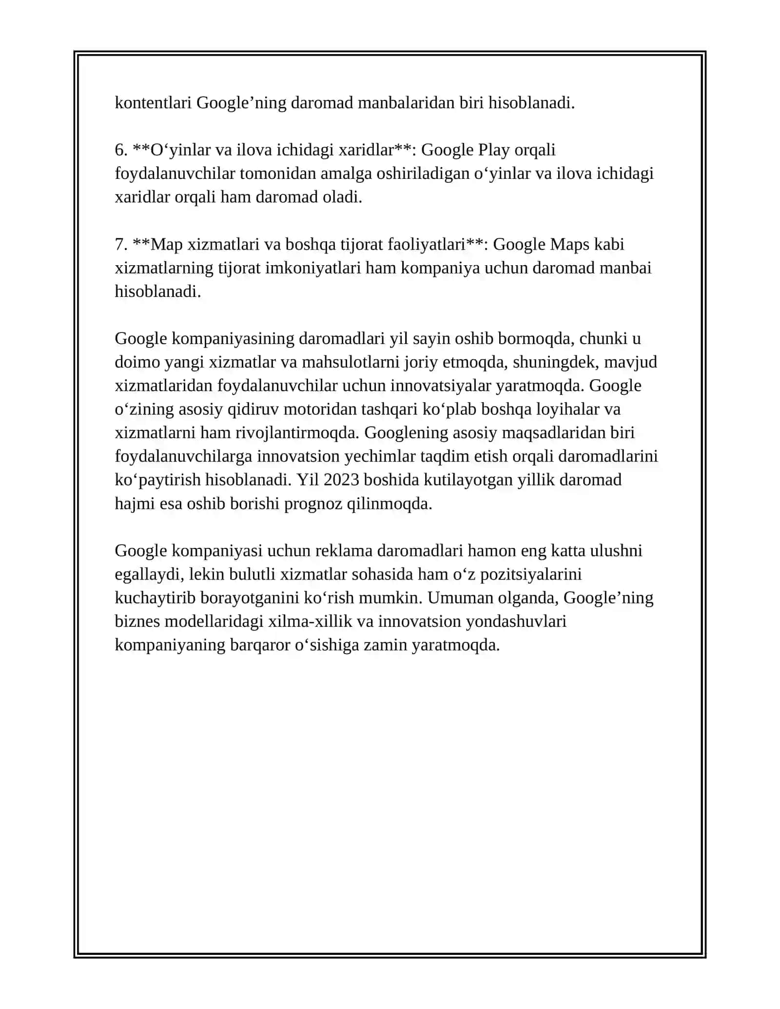 GOOGLE KOMPANYASINING IQTISODIY TAXLILI 4