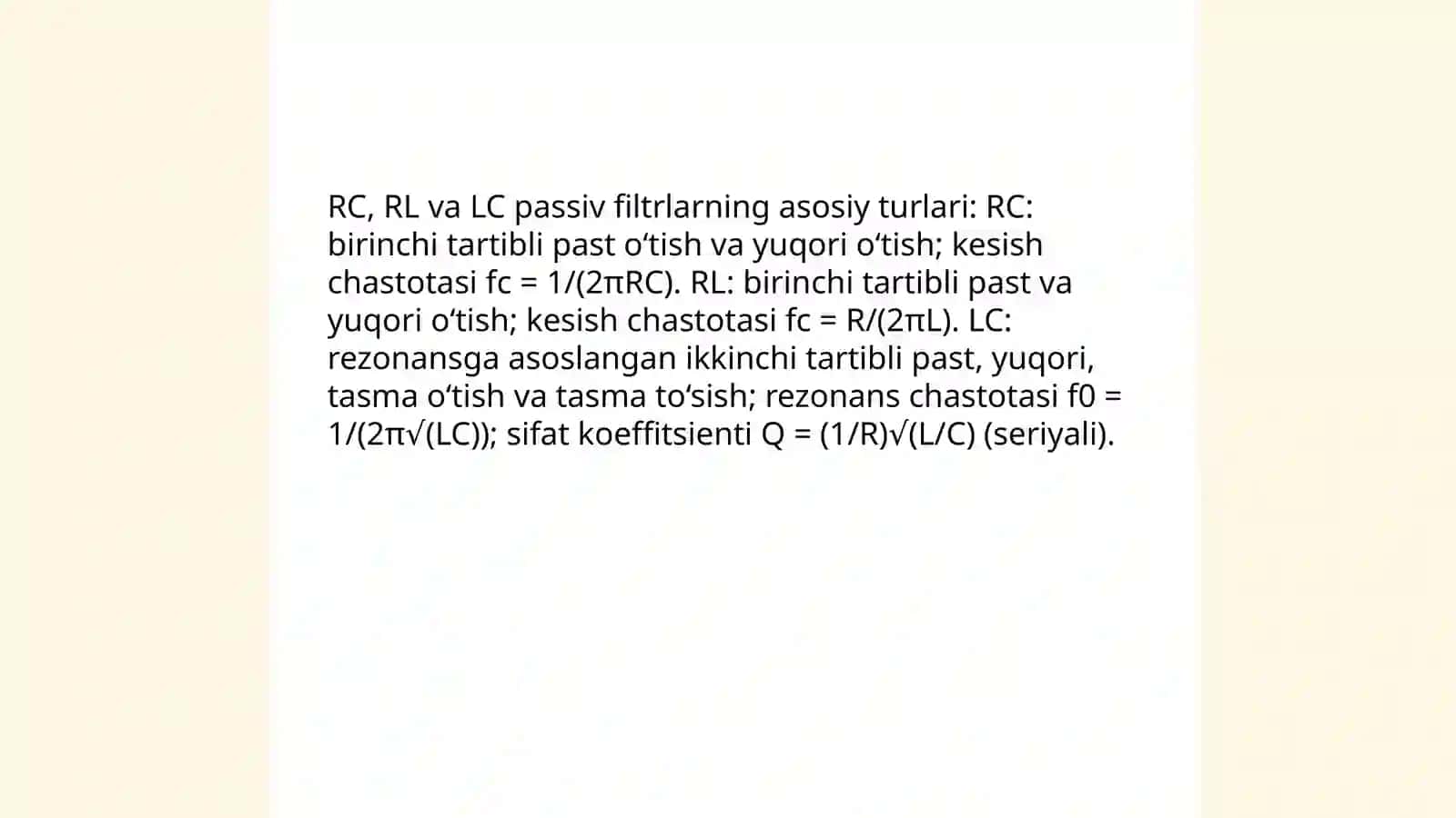 Passiv elementlardan tuzilgan filtrlarning xususiyatlarini o‘rganish 4