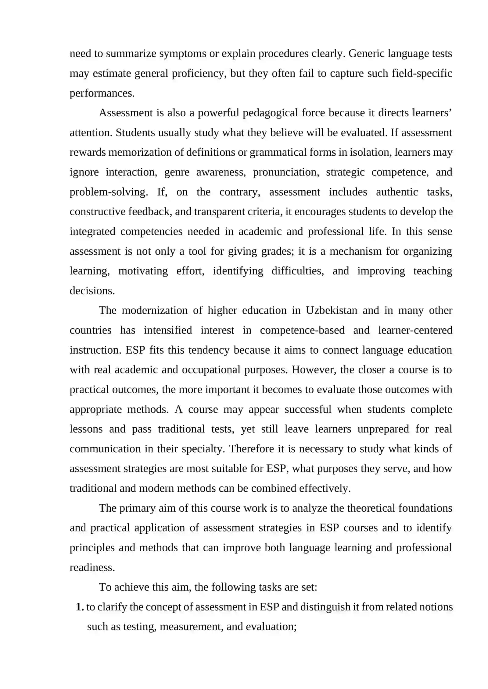 COURSE WORK THEME: ASSESSMENT STRATEGIES IN ESP COURSES 4