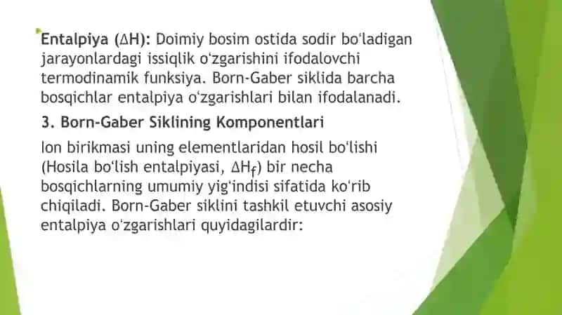 Termokimyoviy jarayonlarda Born- Gaber sikli va uning ahamiyati 4