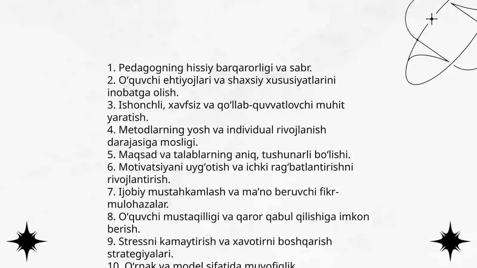 Tarbiya metodlarini qoʻllab olish shartlari 4