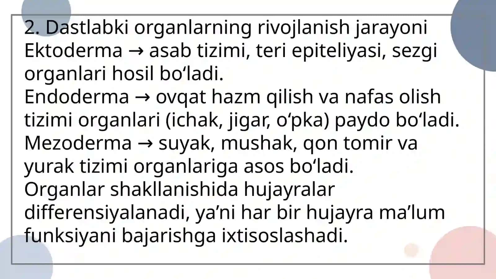 Dastlabki organlar hosil bo'lishi 4