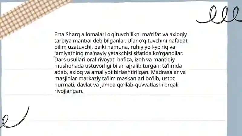 Sharq mamlakatlari allomalarining o'qituvchilik kasbi 4