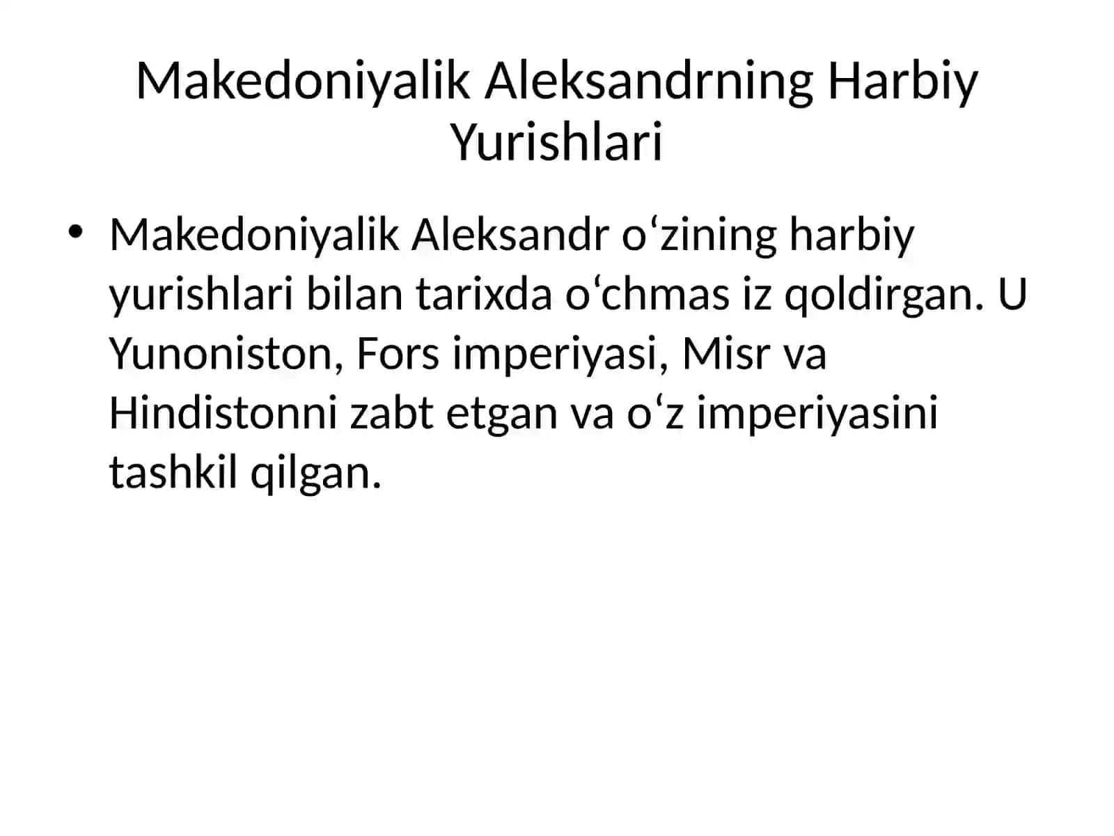 Mavzu:Makedoniyalik Aleksandrning Harbiy Yurishlari 4