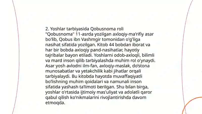 Qobusnoma asarining yoshlar ongiga tasiri 4