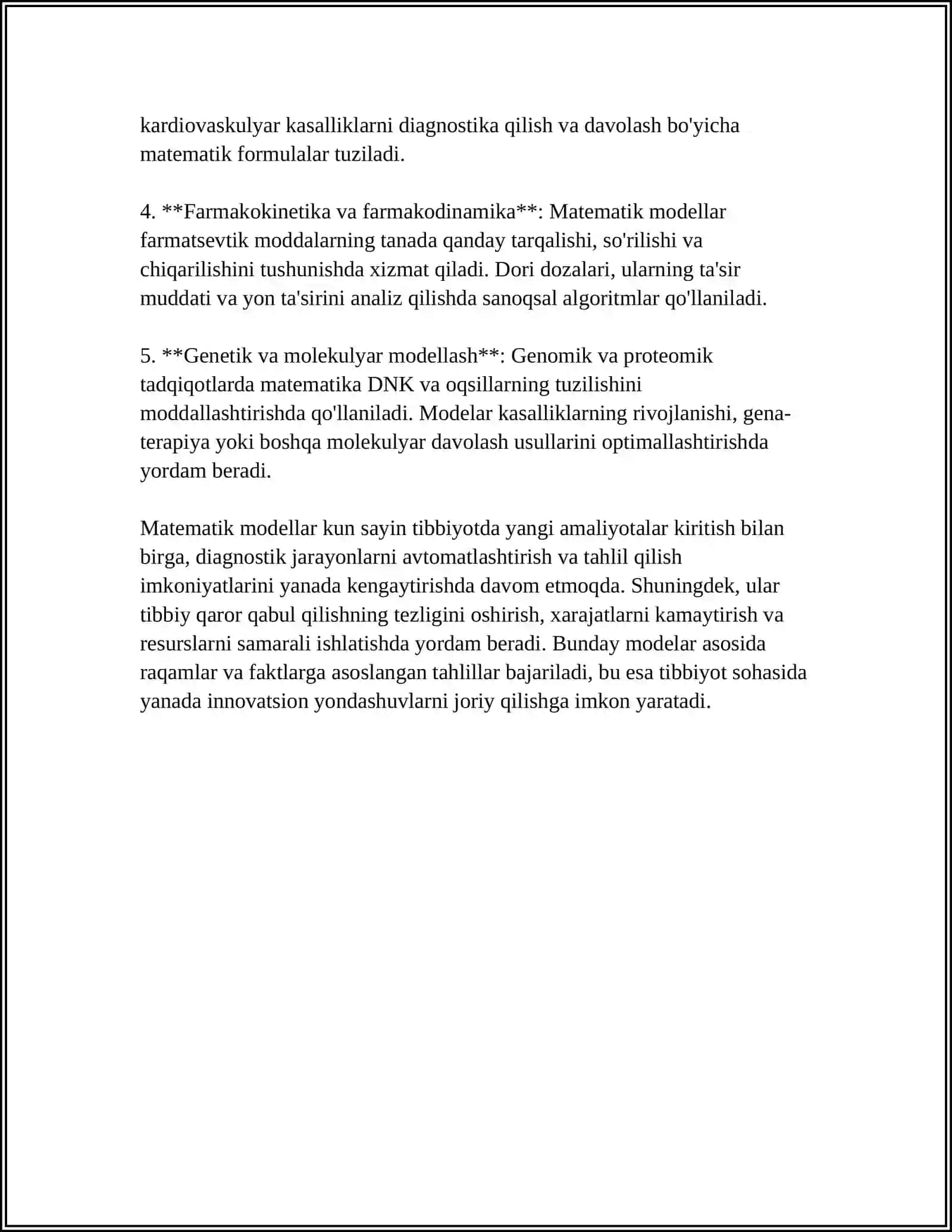 TIBBIYOTDA MATEMATIK MODELLASHTIRISH USLUBLARINI O'RGANISH 4