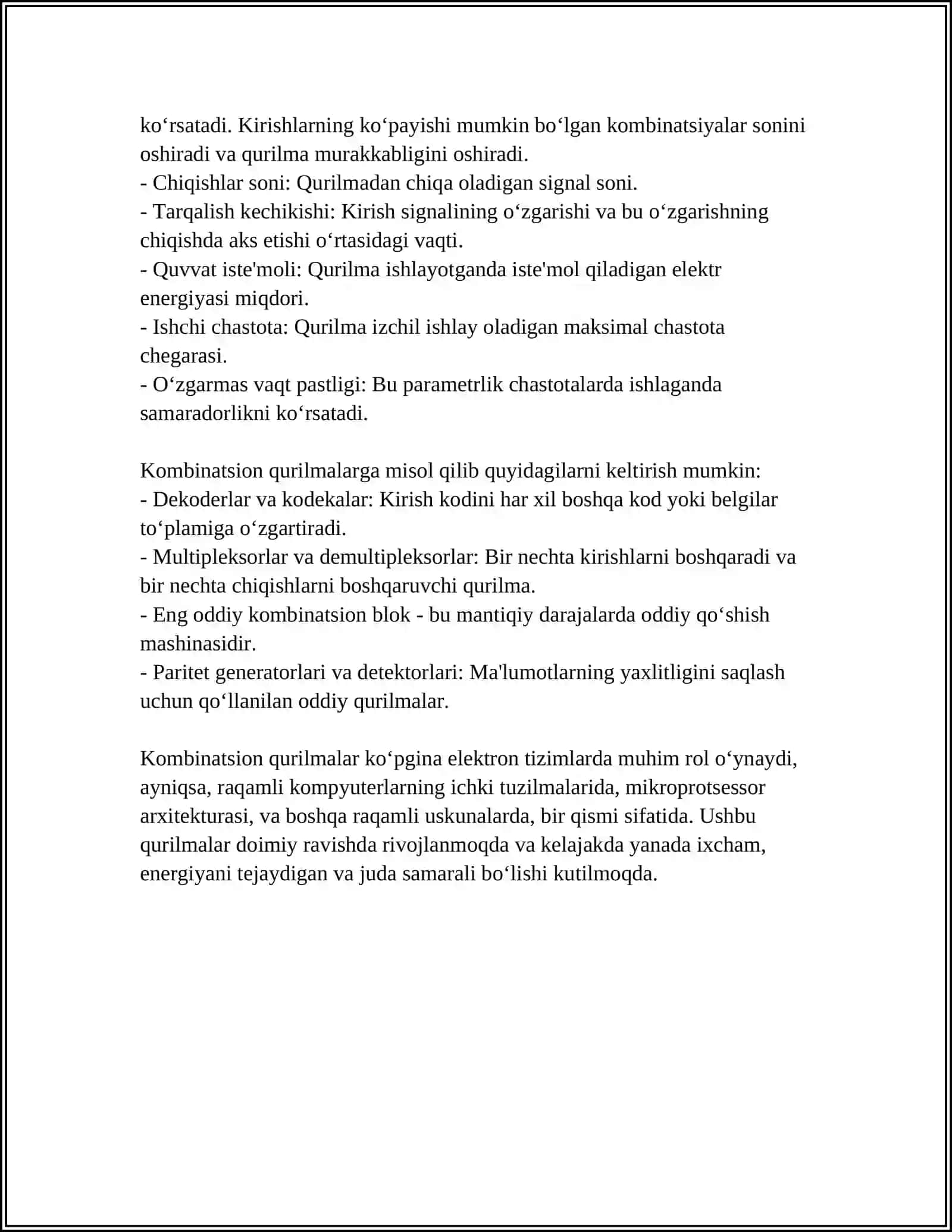 KOMBINATSION QURILMALARNING VAZIFALARI VA PARAMETRLARI 4