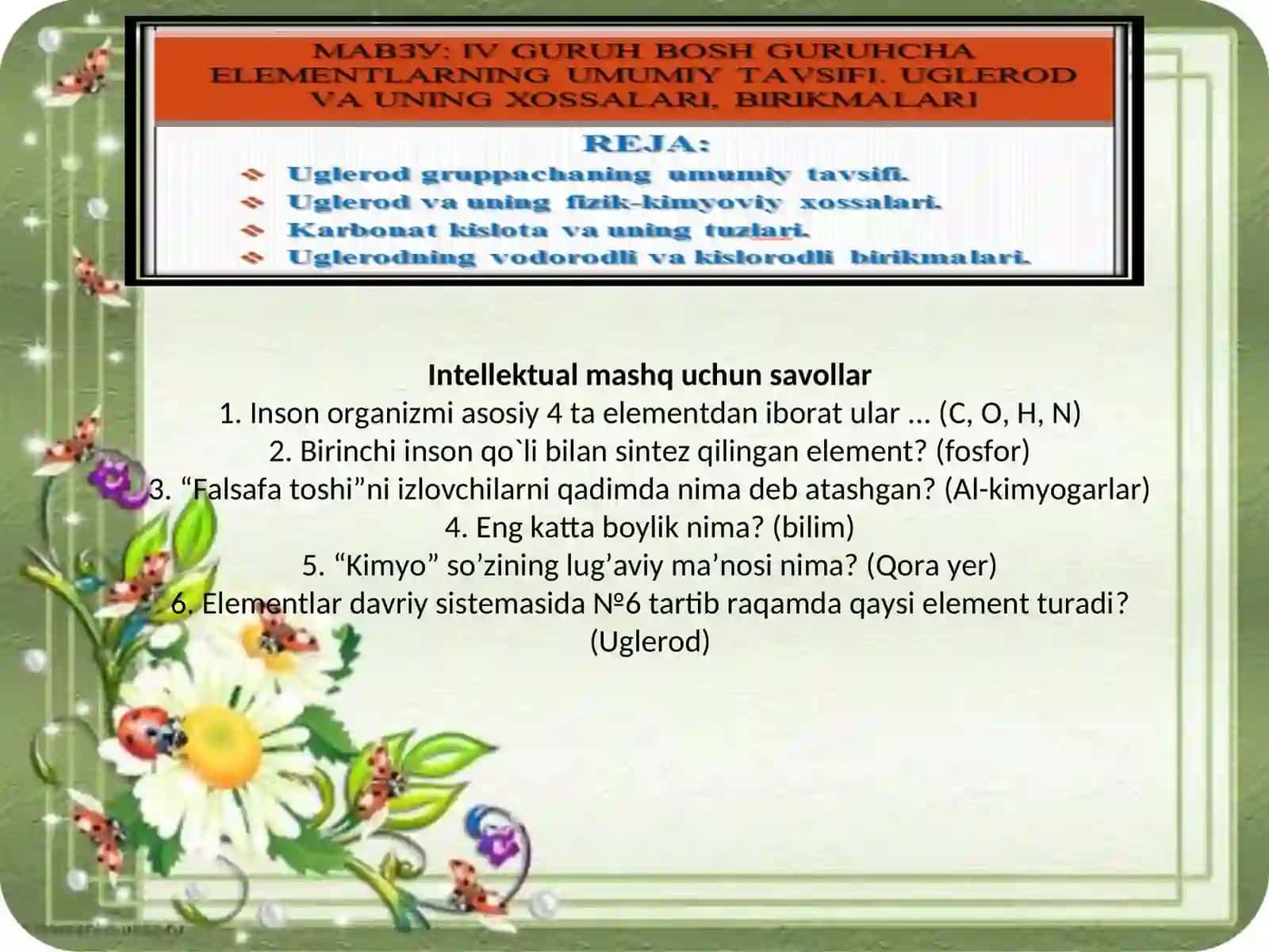 Kimyo fanini o’qitishda o’yinli texnologiyalar 4