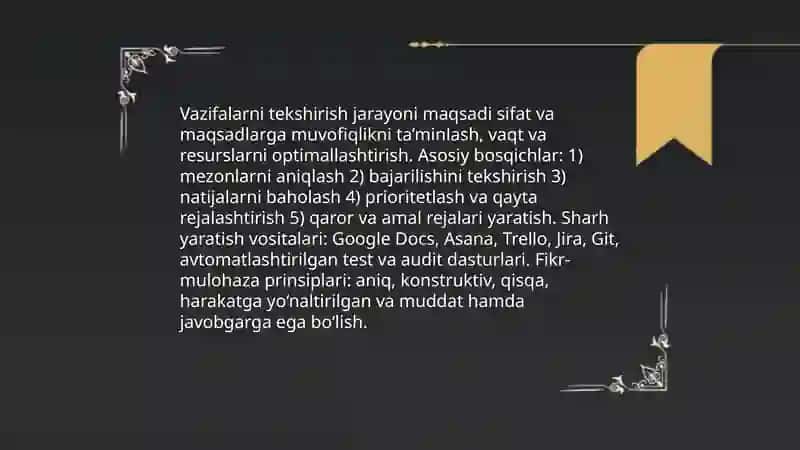 Vaqtni boshqarishdagi vazifalarni ko'rib chiqish mohiyati, sharh yaratish vositalari. 4