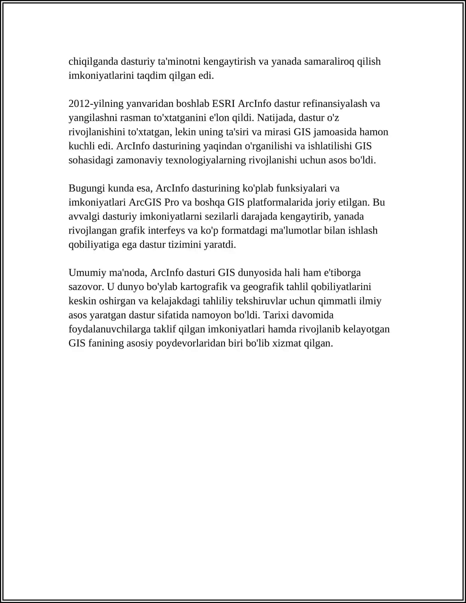 ARCINFO GEOGRAFIK AXBOROT TIZIMI 4