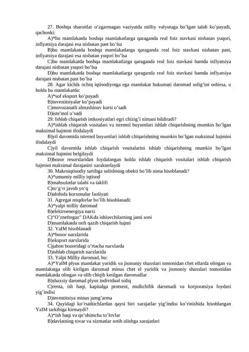 Makroiqtisodiyot fanidan test savollari 4